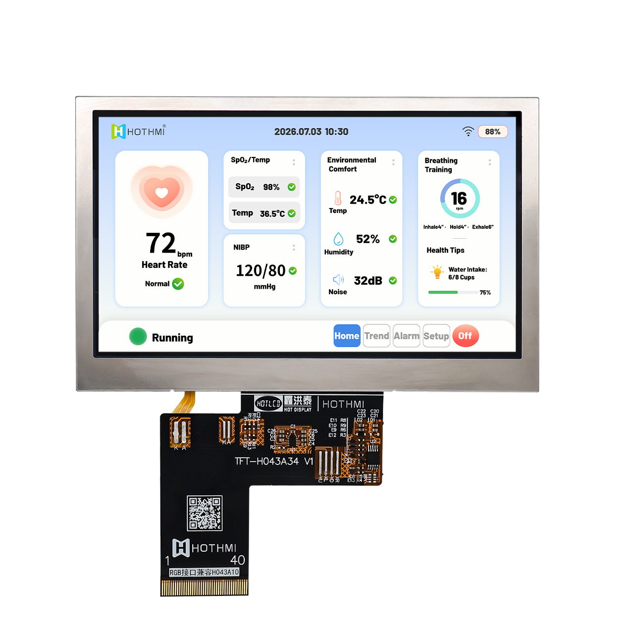 4.3 寸宽温工业TFT LCD 模组800x480 阳光下可见液晶屏